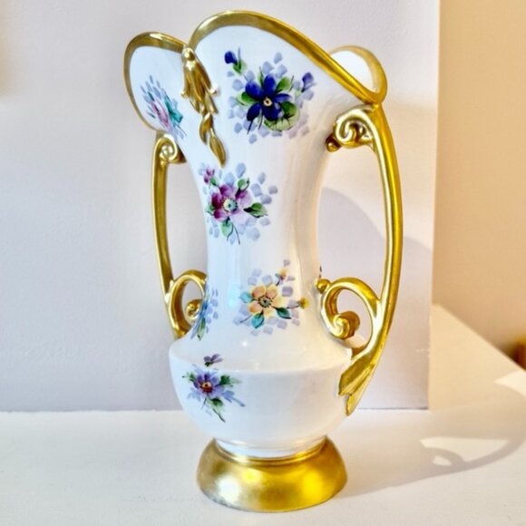 1940s Vintage Abingdon Floral with Gold Hand Painted Porcelain Vase - Picture 3 of 10